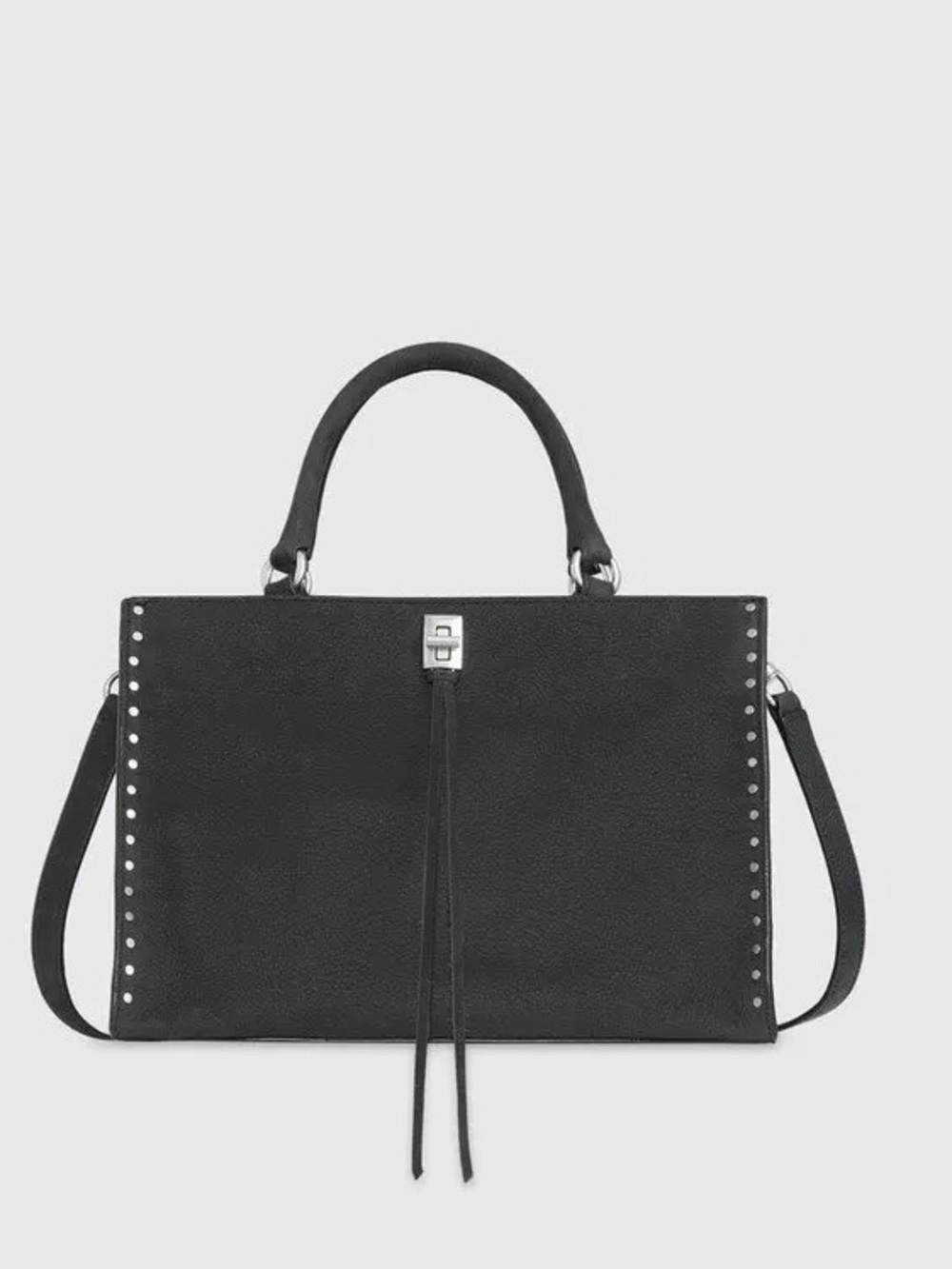 Rebecca Minkoff Darren Stud Suede Satchel Crossbody Bag Black